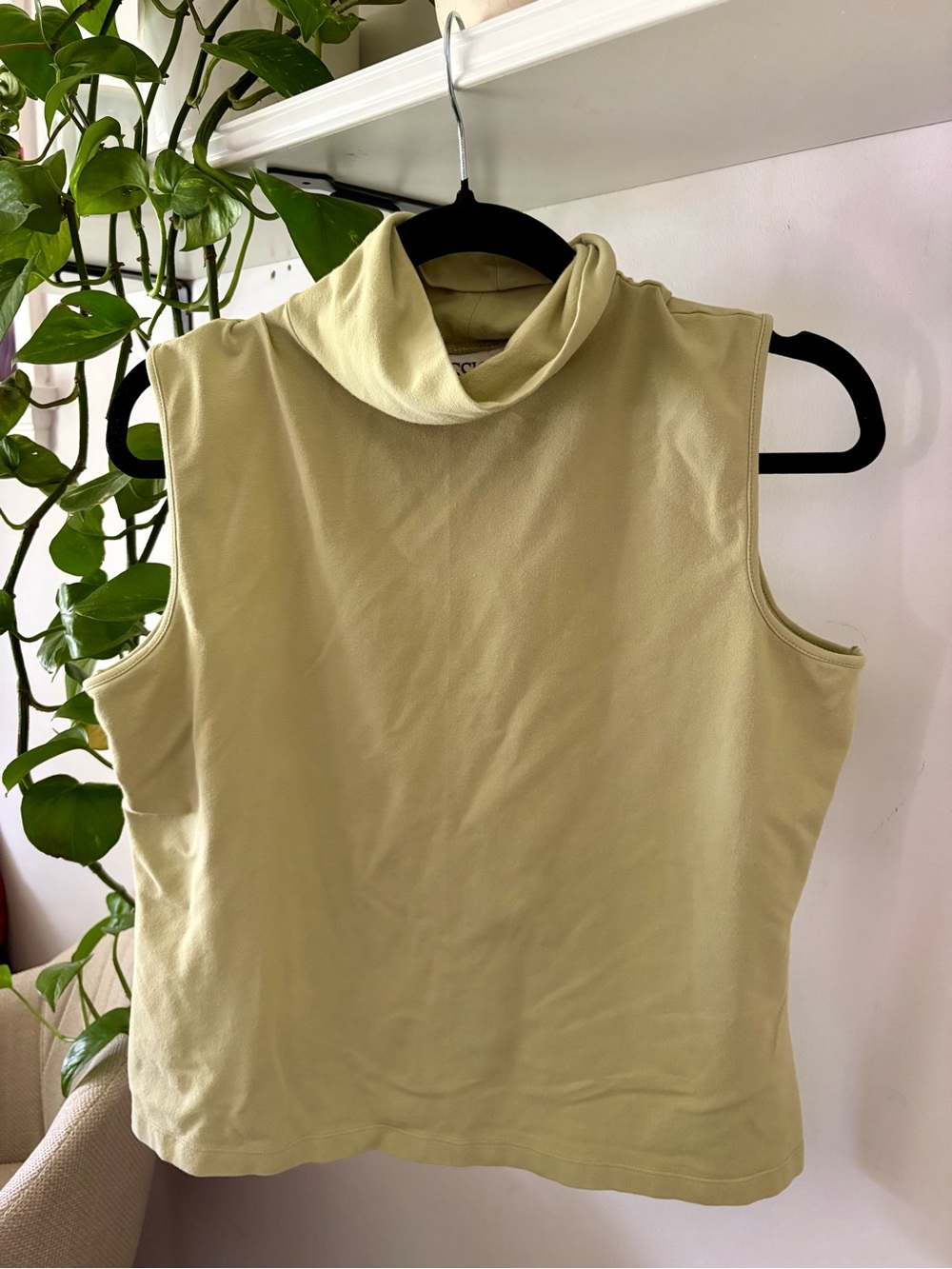 Jessica Sleeveless Turtleneck Tank in Light Olive